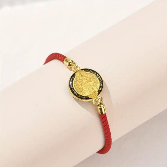 St. Benedict St. Jude Medal Adjustable Hand-woven String Red Bracelet Protection - Picture 6 of 6